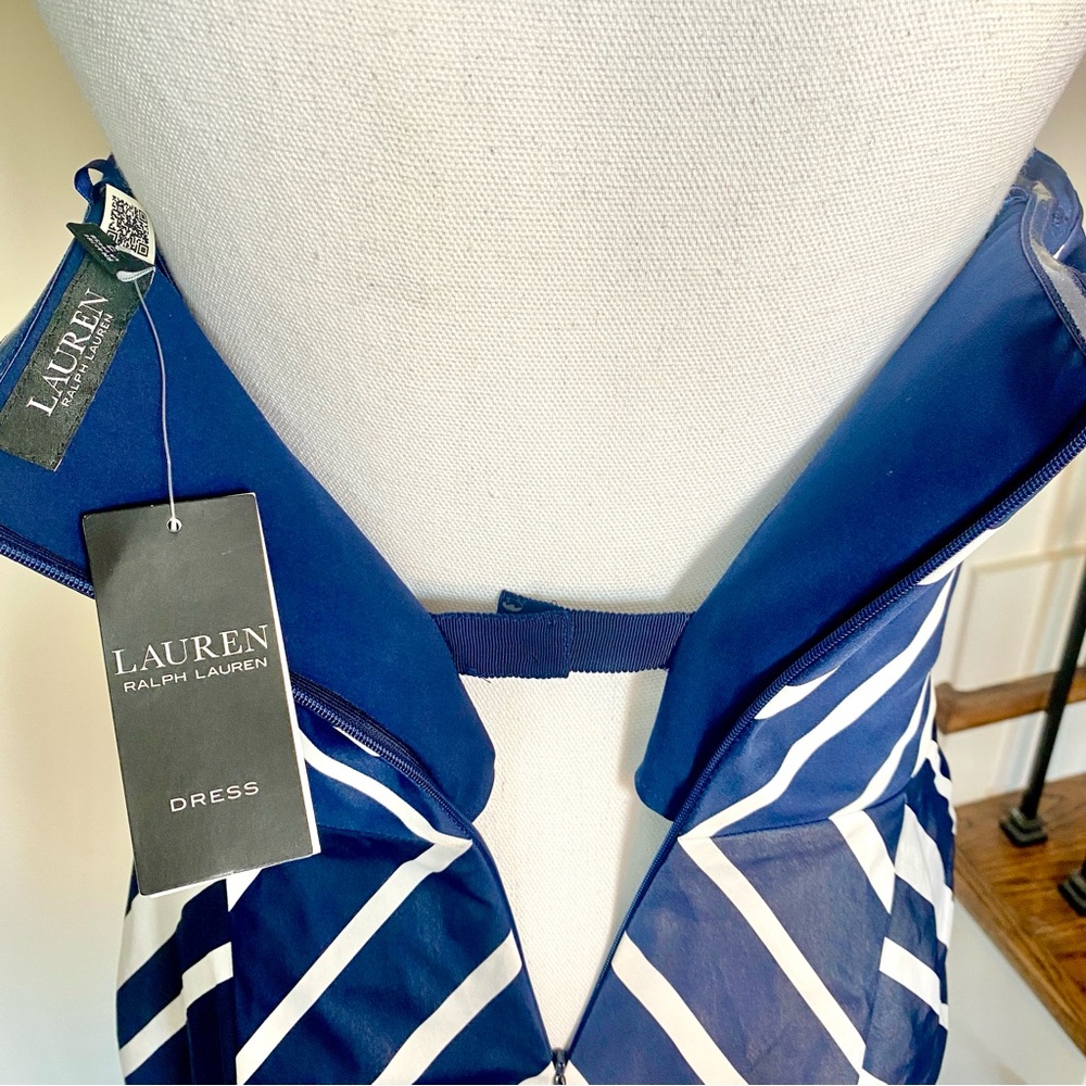 Ralph Lauren NWT Navy White Taffeta Strapless wedding Guest Cocktail Dress SZ 8 - Picture 8 of 17